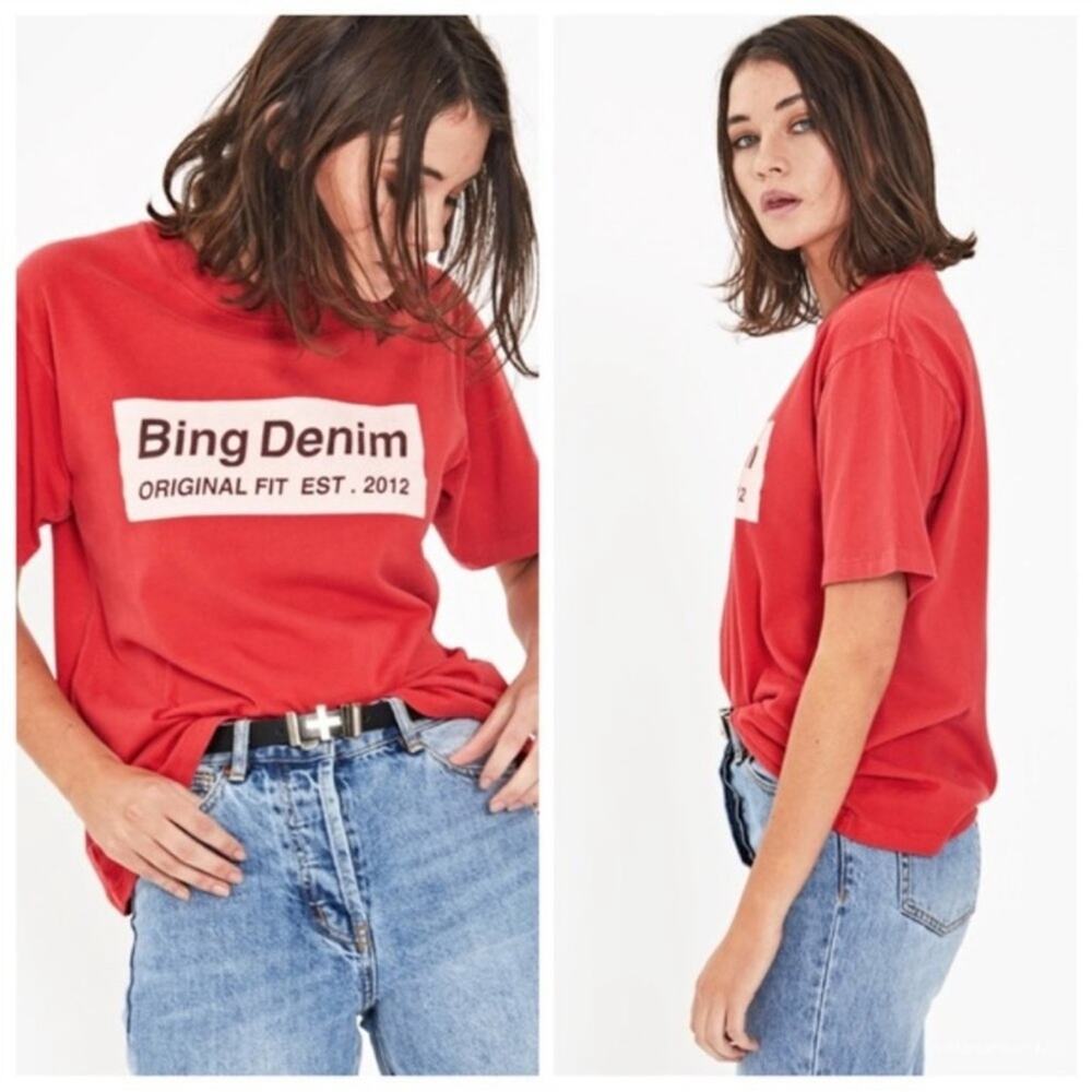Anine Bing Red Original Bing Denim Graphic Short Sleeve Tee XS